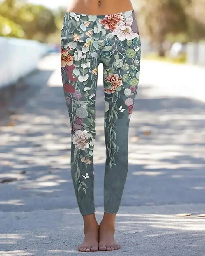 Women's Leggings Vintage Flower 3D Printed Outdoor Casaul Trousers Stretch Elastic Waist Fall Winter Festival Streetwear