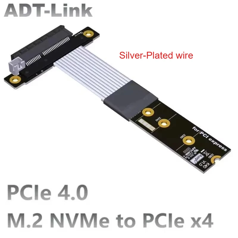 

ADT-Link M.2 NVMe to PCIe 4.0 x4 Riser Cable M KEY NGFF NVME SSD To PCI-E 4x 4.0 Extender 90 ° Адаптер Riser Card с разъемом GPU 2280.