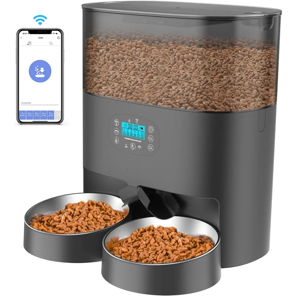 

6L Automatic Cat Feeder for 2 Cats, 2.4G WiFi Enabled Smart Feed Pet Feeder for Dogs, Timed Pet Food Dispenser