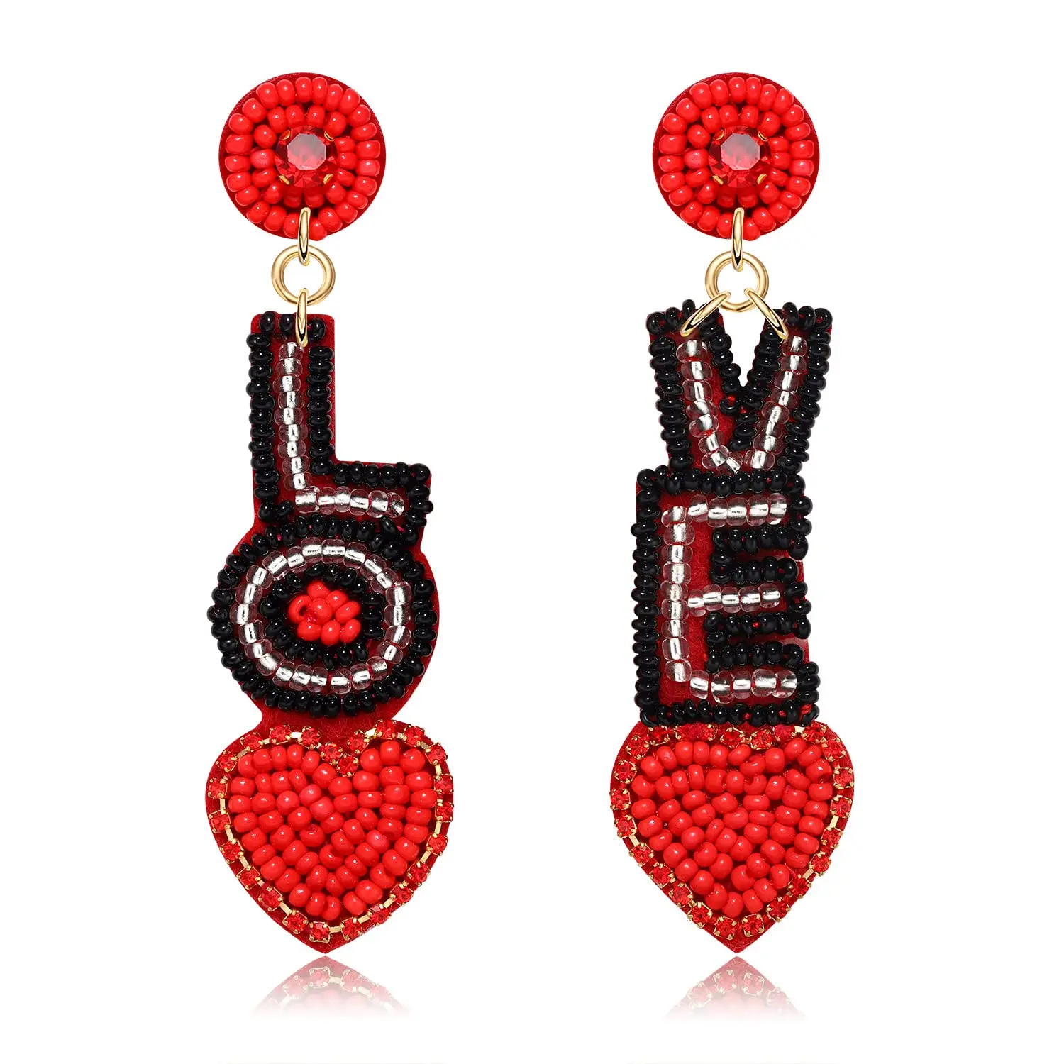 2024 Valentine's Day Bohemian Heart LOVE Shiny Crystal Shaped Letters Dropped Dangle Beaded Earrings Women's Gift