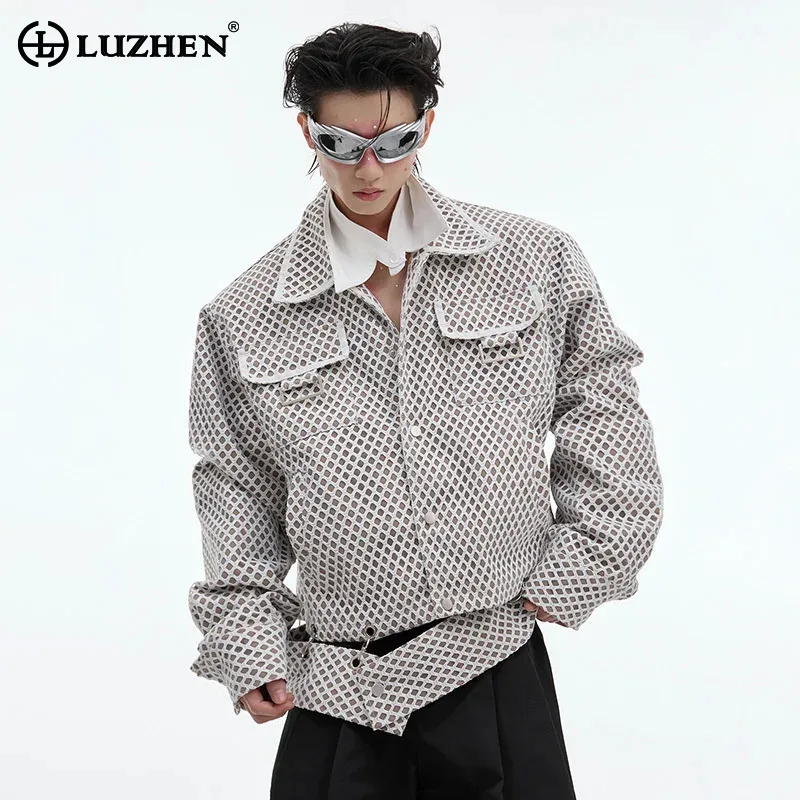 

LUZHEN Grid Design Casual Jacket Trendy Handsome American High Quality Men's Autumn Coats Metal Patchwork Personalized LZ5319