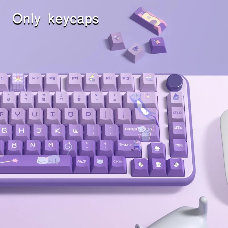 Imagem -04 - Meow Castelo Imortal Keycaps Temáticos Taro Leite Roxo Original Pbt Teclado Mecânico Compatível Compatível com Mk750 Cmk98 Teclado Ciy68mechanical 158key Perfumado