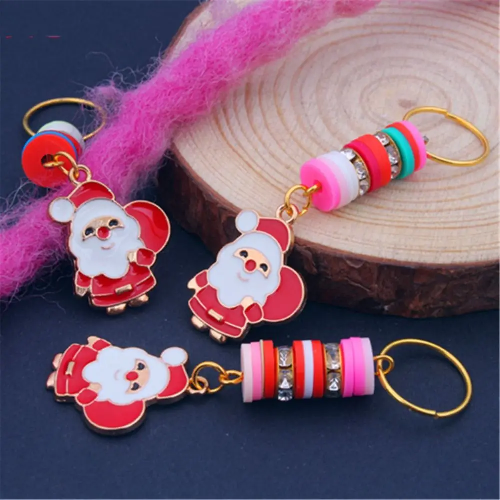 3 Pcs Sweet Gold Color Christmas Hair Ring Santa Claus Hair Braid Dreadlocks Bead DIY Charm Hair Braid Tubes Gift
