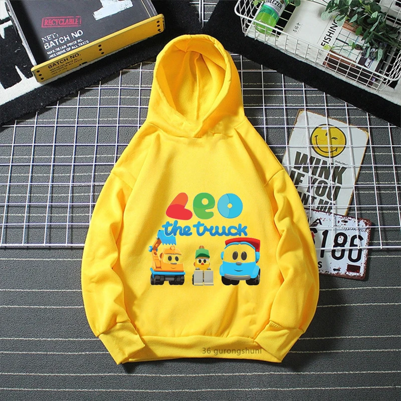 funny boys Hoodies Leo The Truck TV Show Cartoon Printed kids Hoodies Winter Yellow Long Sleeve Sweatshirt Baby Coat 3-12y