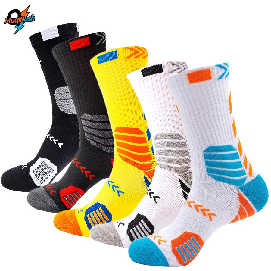 

MuqiNush 5 Pairs Men's Athletic Crew Socks Performance Thick Cushioned Sports Basketball Running Training Cycling Football