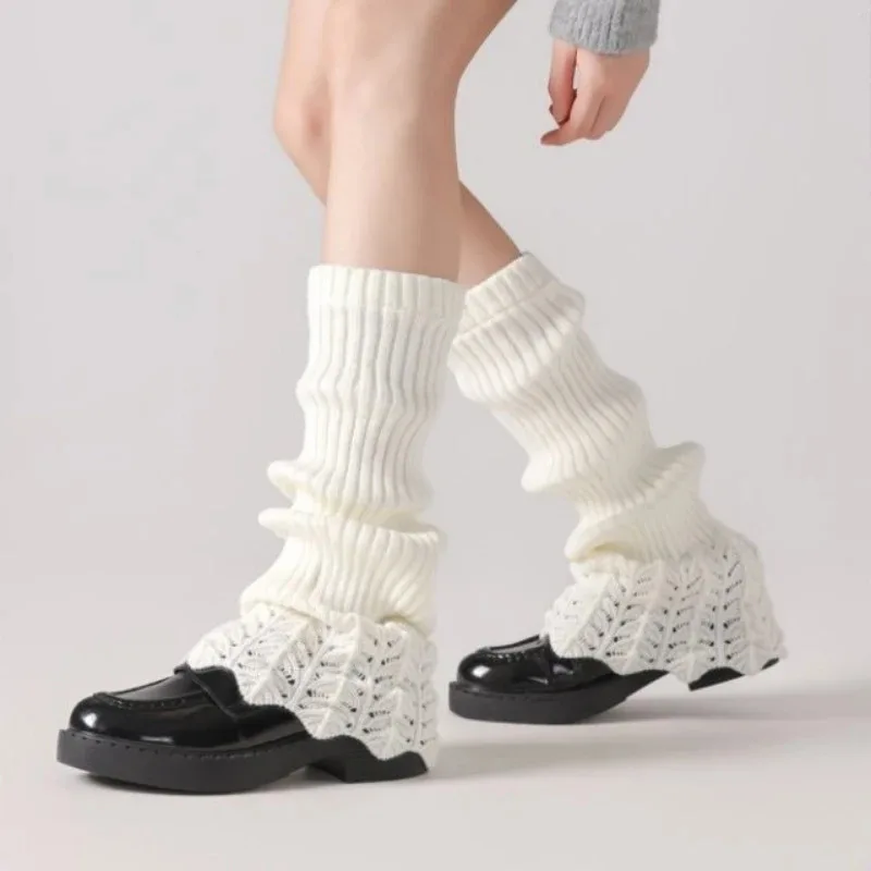 

Y2k Aesthetic Autumn Knitted Solid Grunge Flare Leg Warmers Socks Women Hollow Out Girls Knee High Boots Cover Streetwear