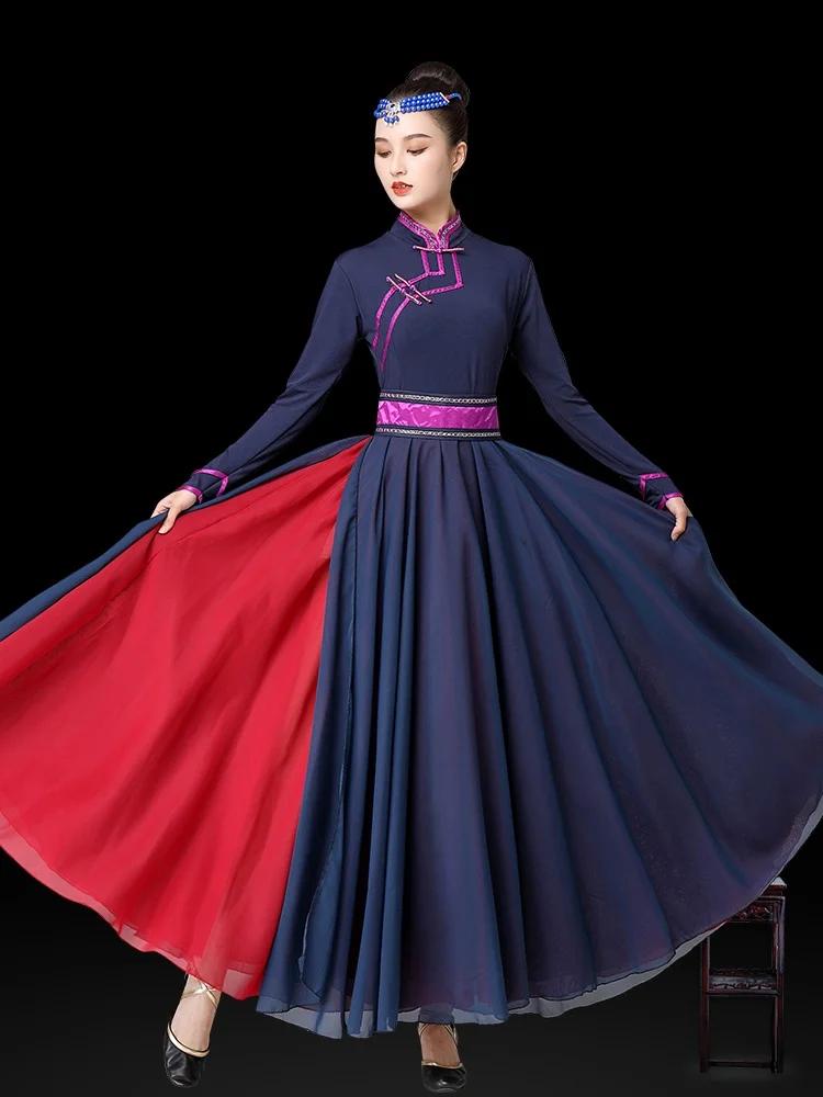 

Mongolian Dance Performance Costume Practice Skirt Art Exam Dance Clothes New Sle Mongolian Robe Ethnic Minori Women's Cl...