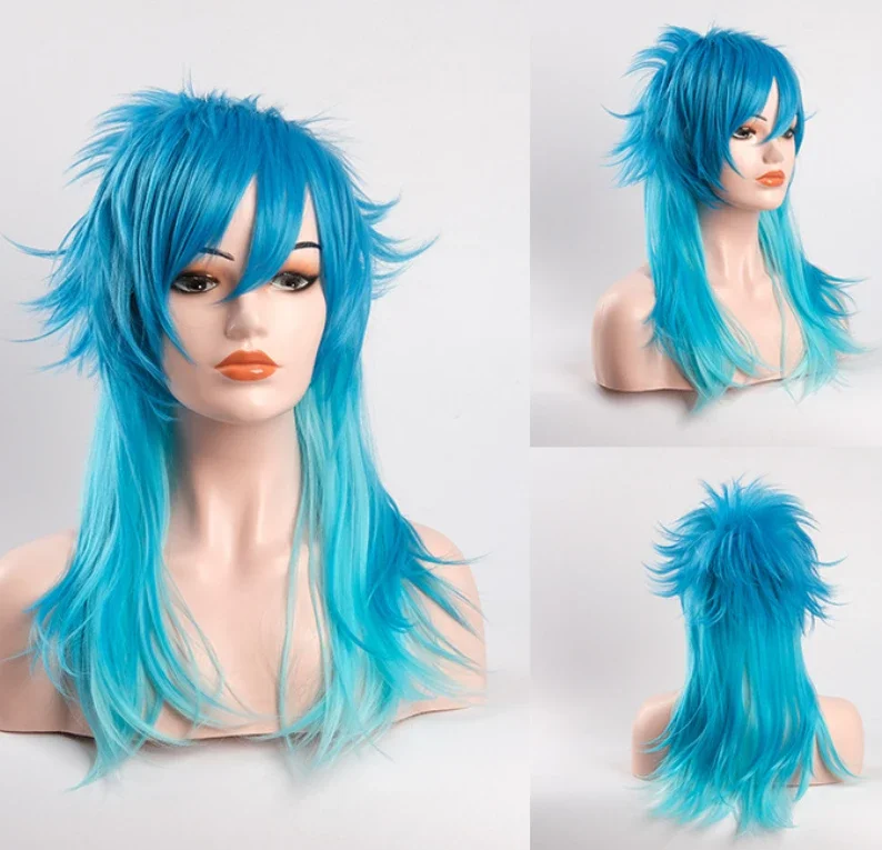 Fashion Long Mixed Blue Wavy Hair Wigs For Women’s Christmas Halloween Cosplay Party Wig