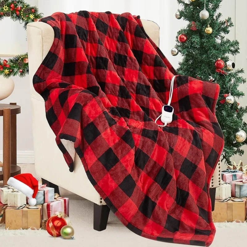 Electric Blanket Heated Throw - 50“x60“ Ultra Soft Cozy Flannel Heating Blanket with 10 Fast Heat