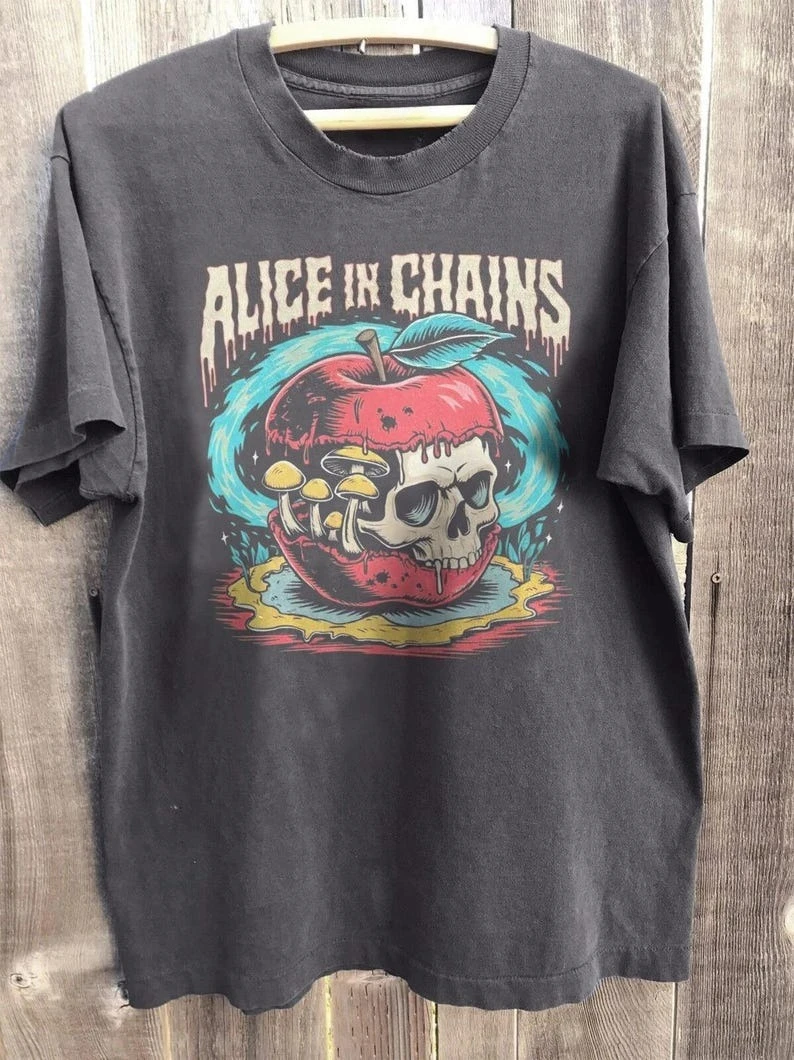 Vintage Alice In Chains Print Short Sleeves T-shirt Grunge Rock Band Graphic Men Women 90s Alternative Music Merch Gift For Fan