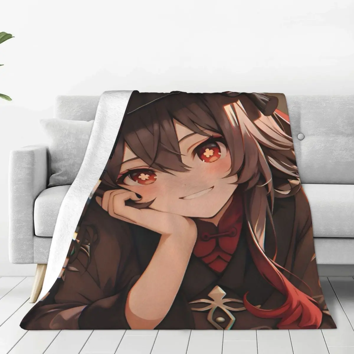 Genshin Impact Hu Tao Blankets Anime Game Cartoon Flannel Vintage Warm Throw Blanket for Coverlet Autumn/Winter Office