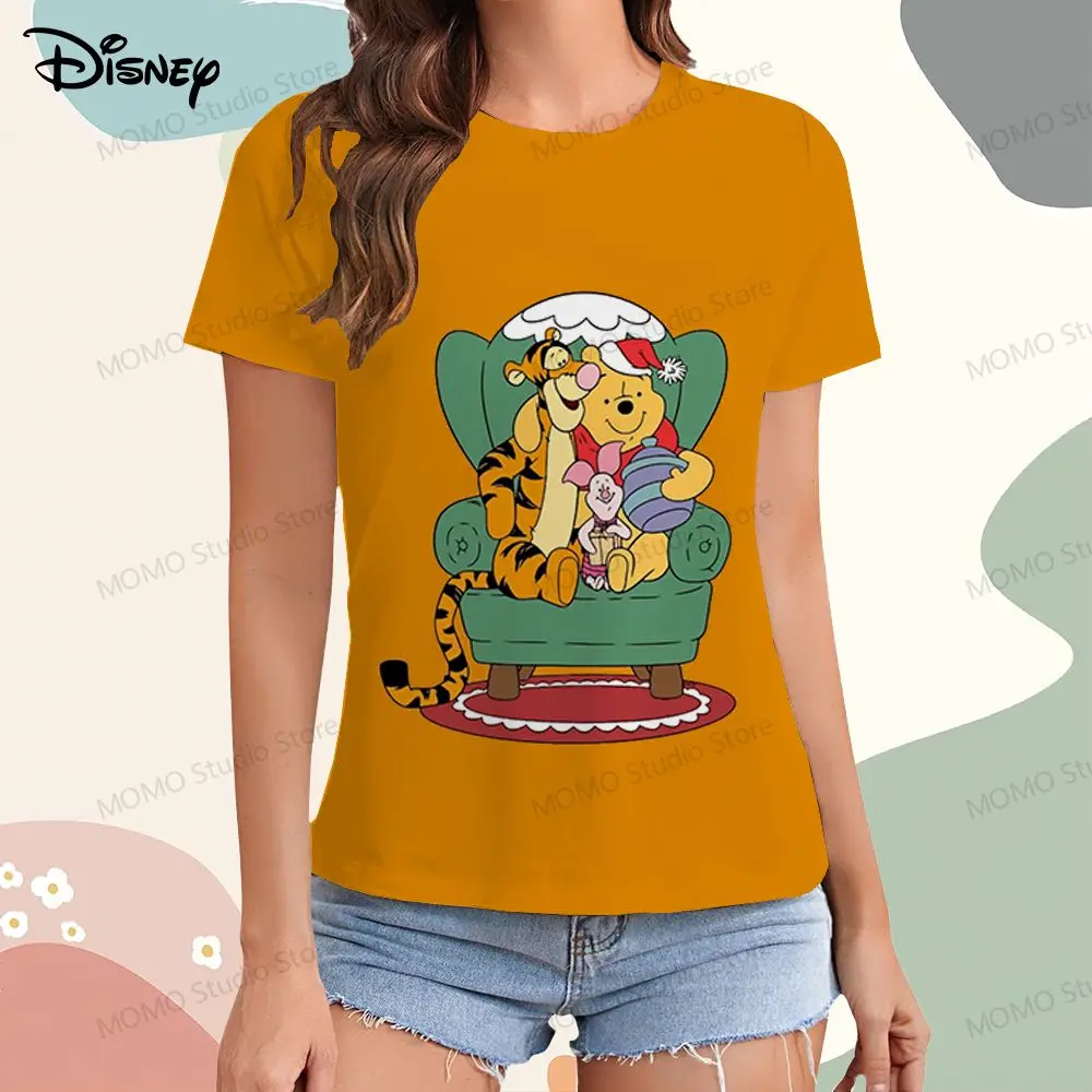 Disney Winnie  The Pooh Women's T-shirt XS-3XL Y2k Tops Summer Street Wear Short Sleeve Tee 2024 Kawaii Woman Clothing O Neck