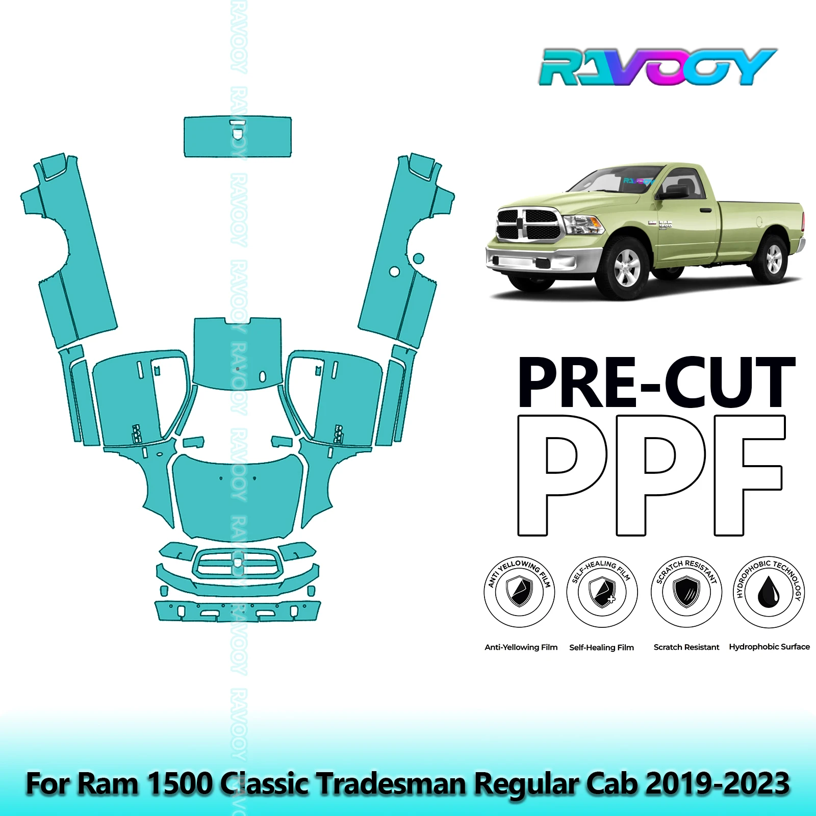 

8.5Mil Precut PPF Paint Protection Film Full Vehicle Clear Bra For Ram 1500 Classic Tradesman Regular Cab 2019-2023