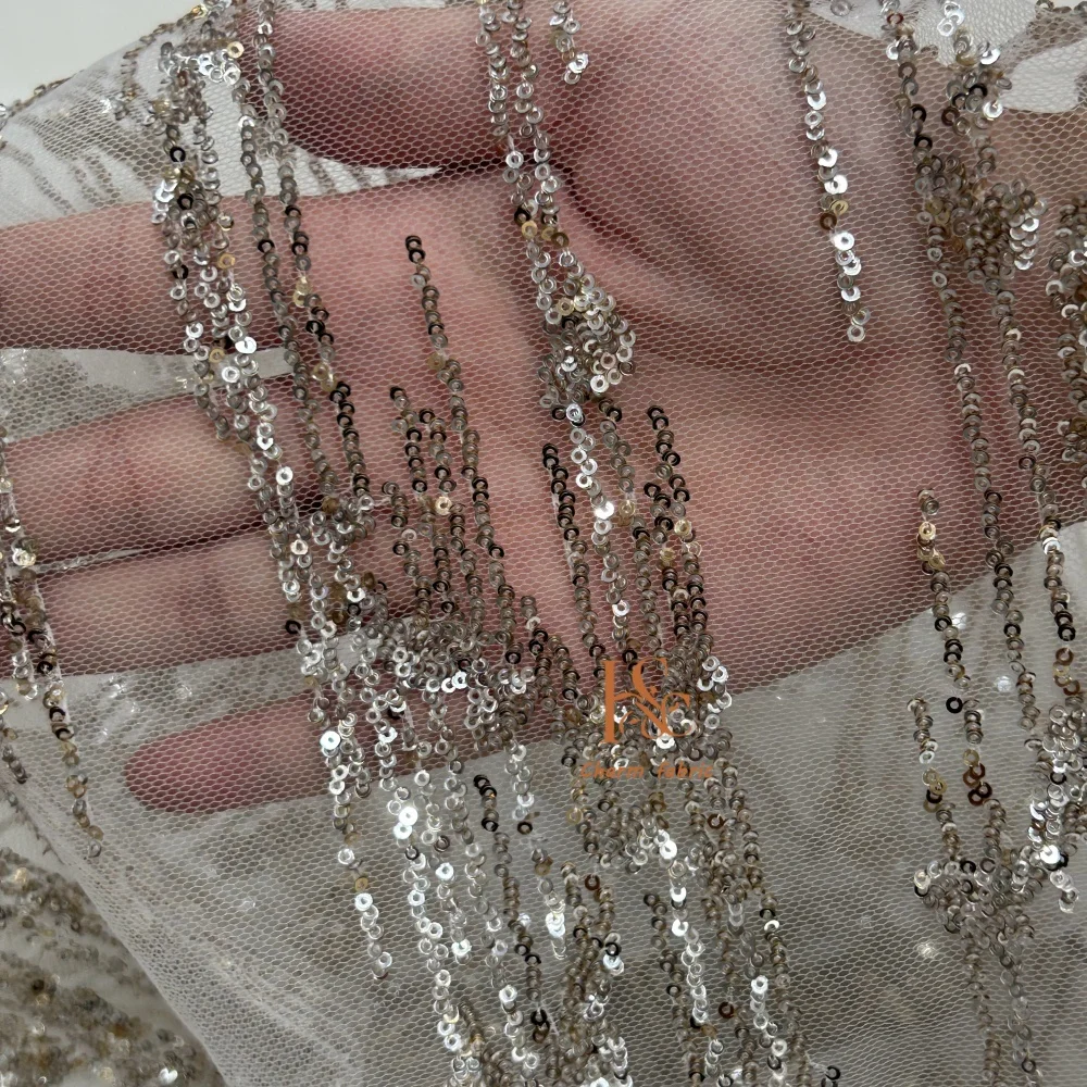 لامعة خطوط عمودية الدانتيل والتطريز الترتر الخياطة فستان الزفاف مساء فستان موضة فستان DIY بها بنفسك النسيج الزخرفية #1