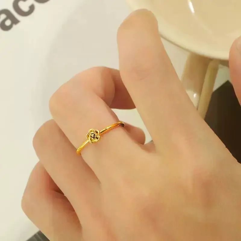 Stainless Steel Rose Flower High Quality Ring Waterproof Metal Young Fashion Charm Jewelry GiftStainless Steel Rose Flower High