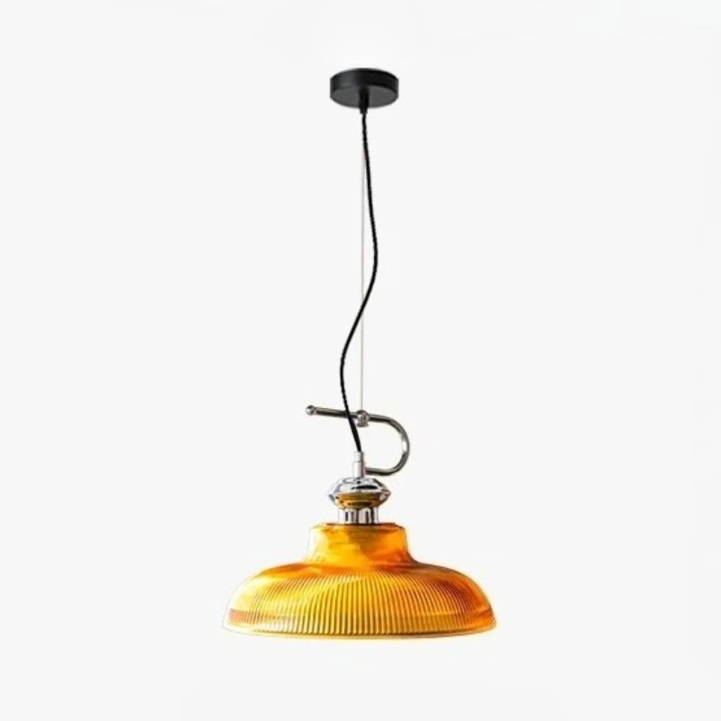 French Rotundity Orange Glass LED Pendant Lights Iron Art Ceiling Hanging Lamp Living Room Bedroom Kitchen Light