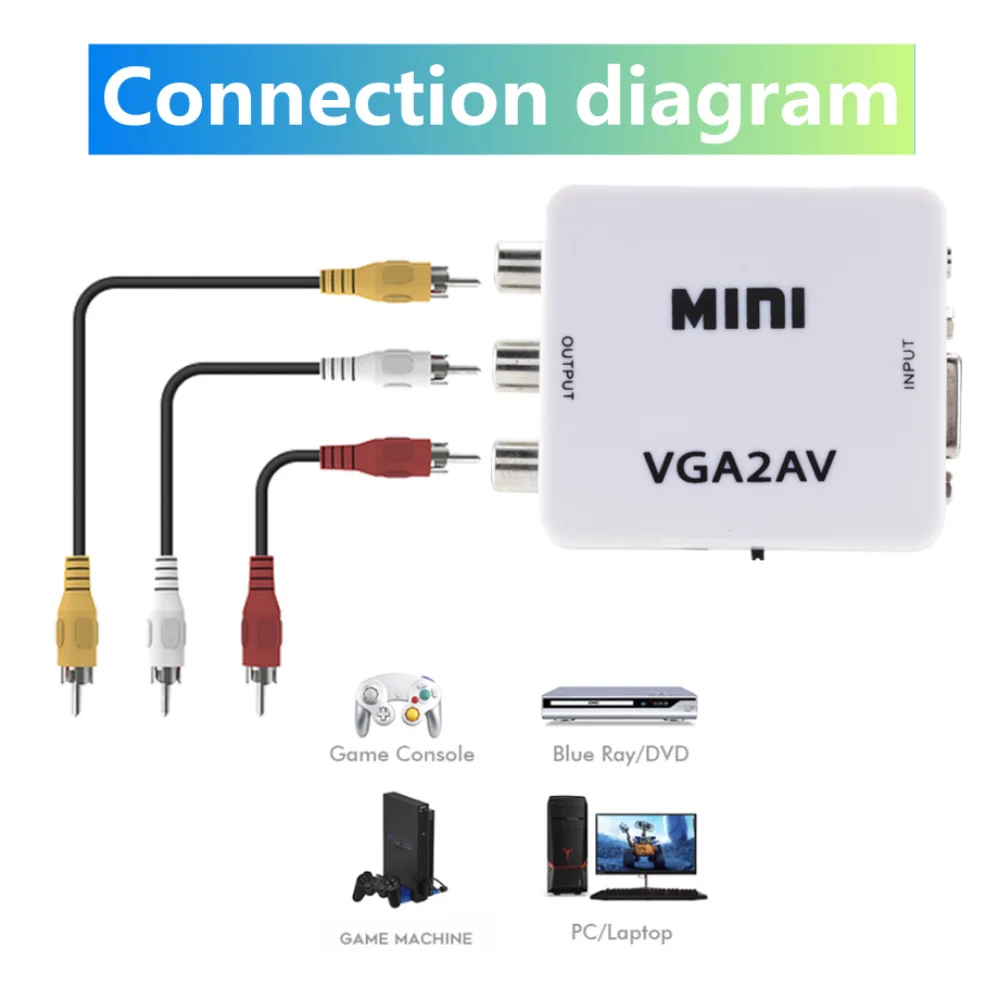 PzzPss Mini VGA do konwerter AV Adapter z dźwiękiem 3.5Mm 1080P VGA do konwerter HD RCA konwersor dla komputera PC do TV HD komputer do telewizora