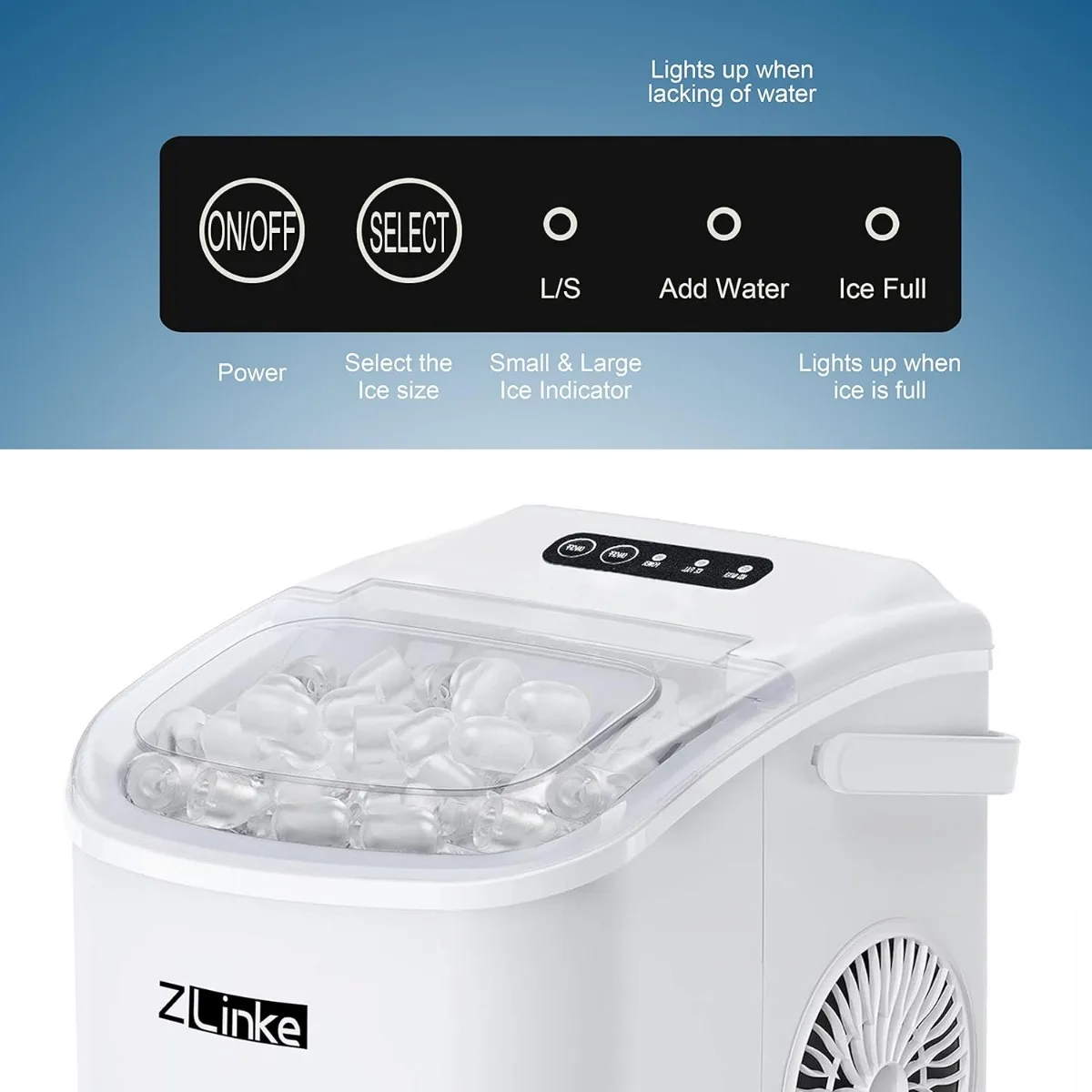 Countertop Ice Maker, Ice Maker Machine 26.5lbs/24Hrs, Portable Ice Maker Machine with Self-Cleaning，White | USA | NEW