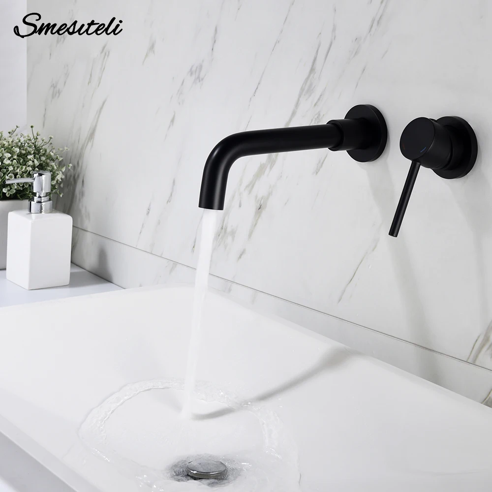 

Brushed Gold Matte Black Basin Faucet Concealed Wall Mount Bathroom Sink Faucets Bath Mixer Sink Tap Hot And Cold Water Mixer