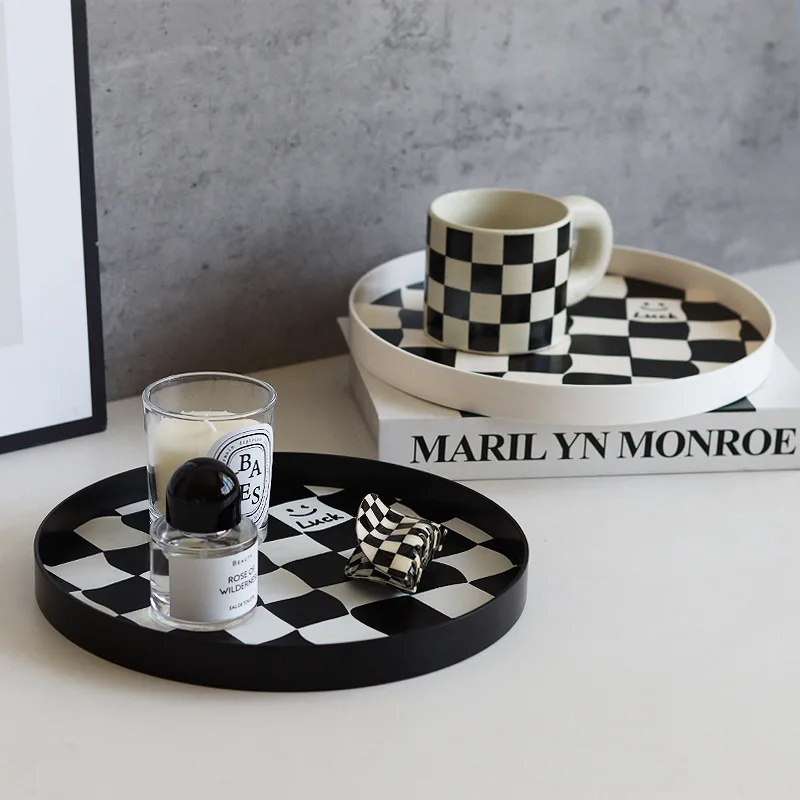 Simple Checkerboard Tray Acrylic Storage Tray Aromatherapy Candles Small Items Desktop Decoration Tray Ornaments Photo Props