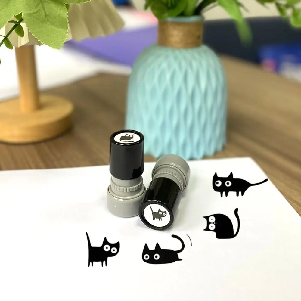 Cartoon-Set mit Auszeichnungsstempeln: Schwarze Katze – Ermutigungsstempel für Schüler, niedliche Katzenstempel für Kinder, langlebige Belohnungsstempel, Graffiti-Werkzeuge für Hausaufgaben