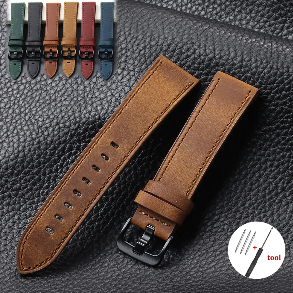 Calfskin Genuine Leather Watchbands Black Blue Watch Band 18mm 20mm 22mm 24mm Smartwatch Strap Dark Brown Watches Accessories