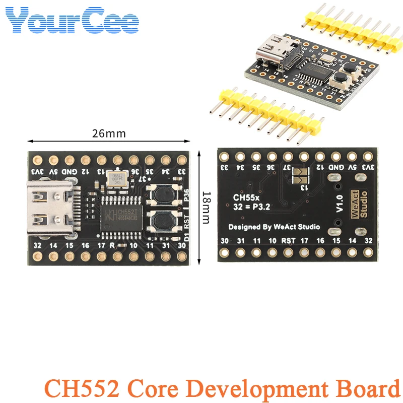 5pcs/1pc CH552 Core Development Board 51 Minimum System Learning Board Module Type-C WCH MCS51 E8051 24MHz CH552T For Arduino