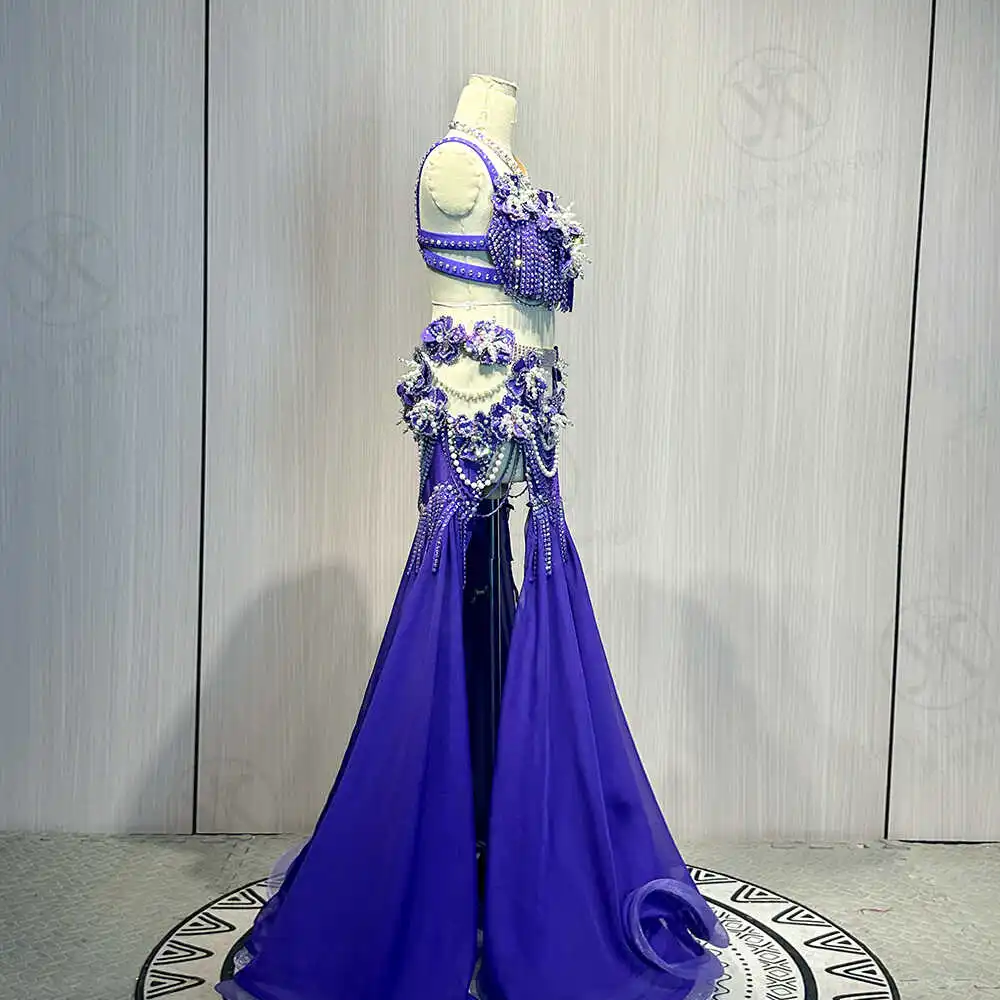 Customized Eastern Belly Dancewear Women Clothes Tassel Belly Dancing Bra Skirt Belt Oriental Dance Costume Group Stage Suit Set