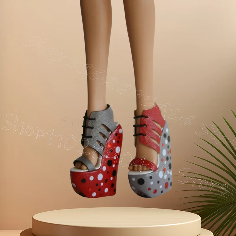 Colorful Wave Point Print Strappy Platform Sandals Slip On Women Shoes Wedges Heel Open Toe Party Feast 2025 Zapatos Para Mujere