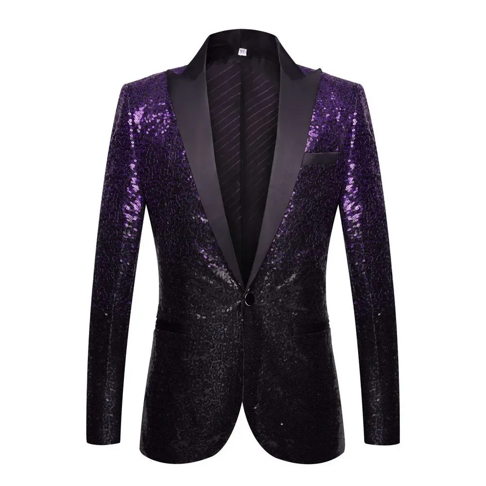 

Fashion Gradual Change Color Sequins Suit Jacket Mens Club Shiny Slim Fit Blazer Men Party Wedding Blazers Stage Singer Costume