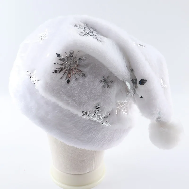 Weiße Plüsch-Weihnachtsmütze, Gold, Silber, Pailletten, Schneeflocke, Weihnachtsmütze, Kappen für Weihnachten, Zuhause, Party, Dekoration, Navidad-Geschenke
