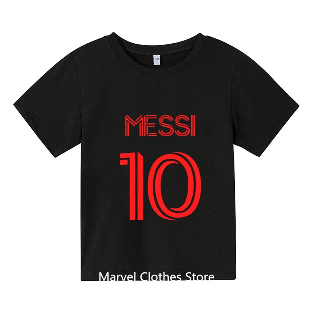 Messi printed children's clothing children's summer T-shirt boys and girls casual short-sleeved black bottoming shirt