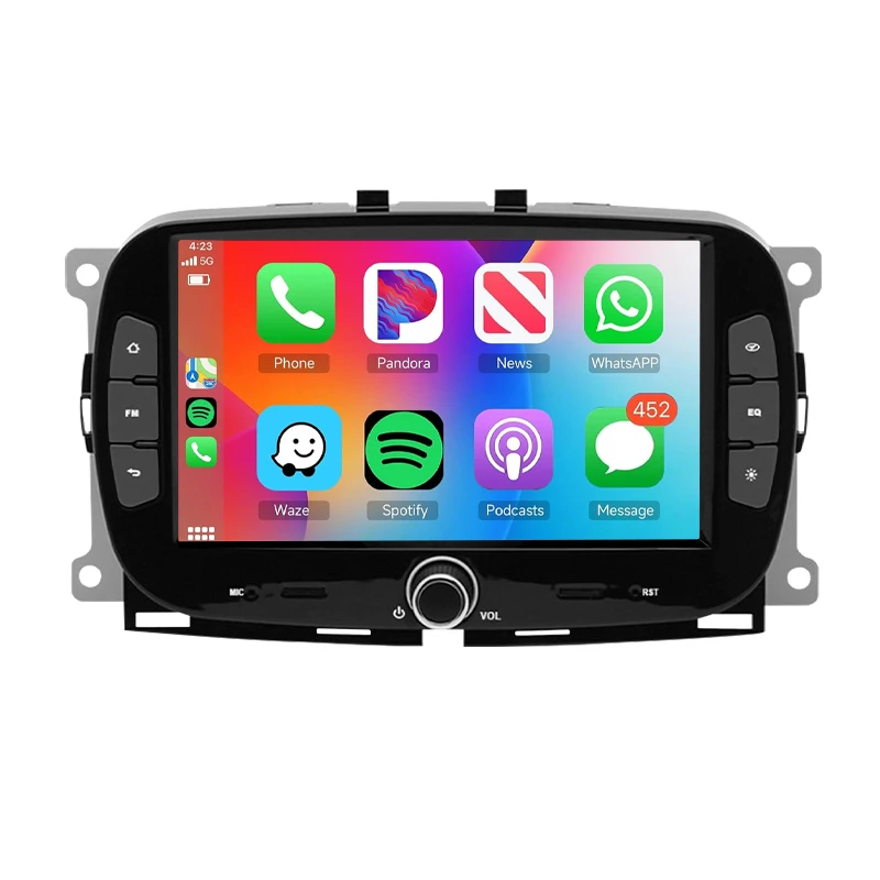Multimedia-Bildschirm ESSGOO Android15 7" 4+64 GB für Fiat 500 Abarth 2016-2019 Wireless CarPlay Autoradio GPS Navigation WiFi RDS FM CANBUS Mirror Link Android Auto Lenkradsteuerung Touchscreen