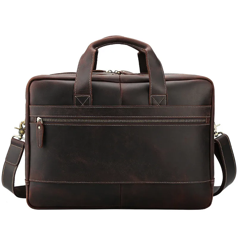 New Genuine Leather Men's Briefcase Large Capacity 17 Inch Laptop Bag Handbags Crazy Horse Leather Shoulder Messenger Bags 2024