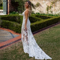 Sexy Illusion Tulle Applique Wedding Dress Deep V-Neck Sleeveless Mermaid Floor Length Straight Bridal High Quality Gowns - Image 4