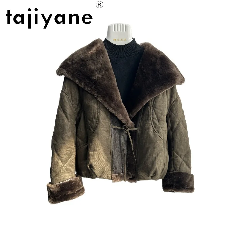 TAJIYANE 90% Goose Down Fur Coat Women Puffer Jacket Short Oversized Coats for Woman Linen Jacket with Lapel Shearling Куртка