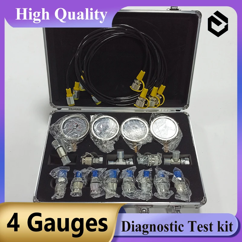 For Excavator 4 Gauges Hydraulic Pressure Diagnostic Test Kit for Hydraulic Pressure Test Kit
