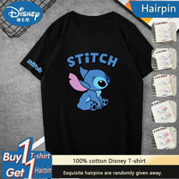 Stitch T-shirt Printing Summer High Quality Cute Casual Comfortable Cotton Men's and Women's Short Sleeves Random Hairpins