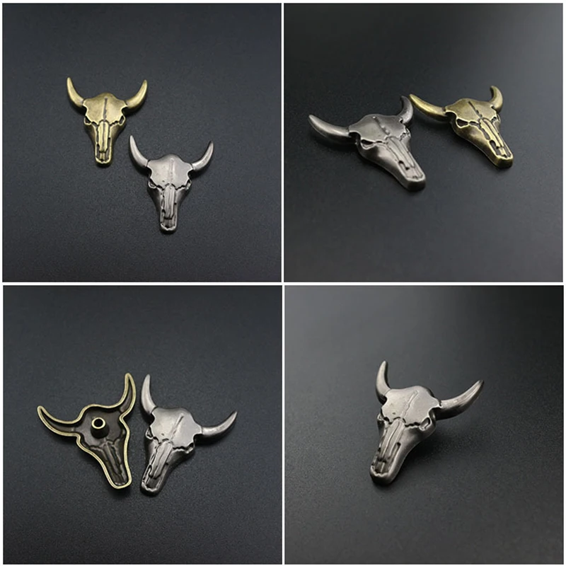 Retro Western Cowboy Bull Buffalo Skull Head Screw Back Conchos for Belt Leathercraft Saddle Handbag Luggage Bag Hardware Decor