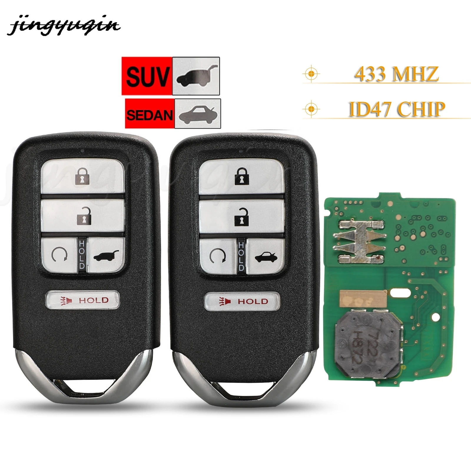 

jingyuqin 5pcs/lot 5 Buttons Smart Remote Car Key Fob 433Mhz ID47 Chip For Honda Civic CR-V Pilot 2016 2017 2018