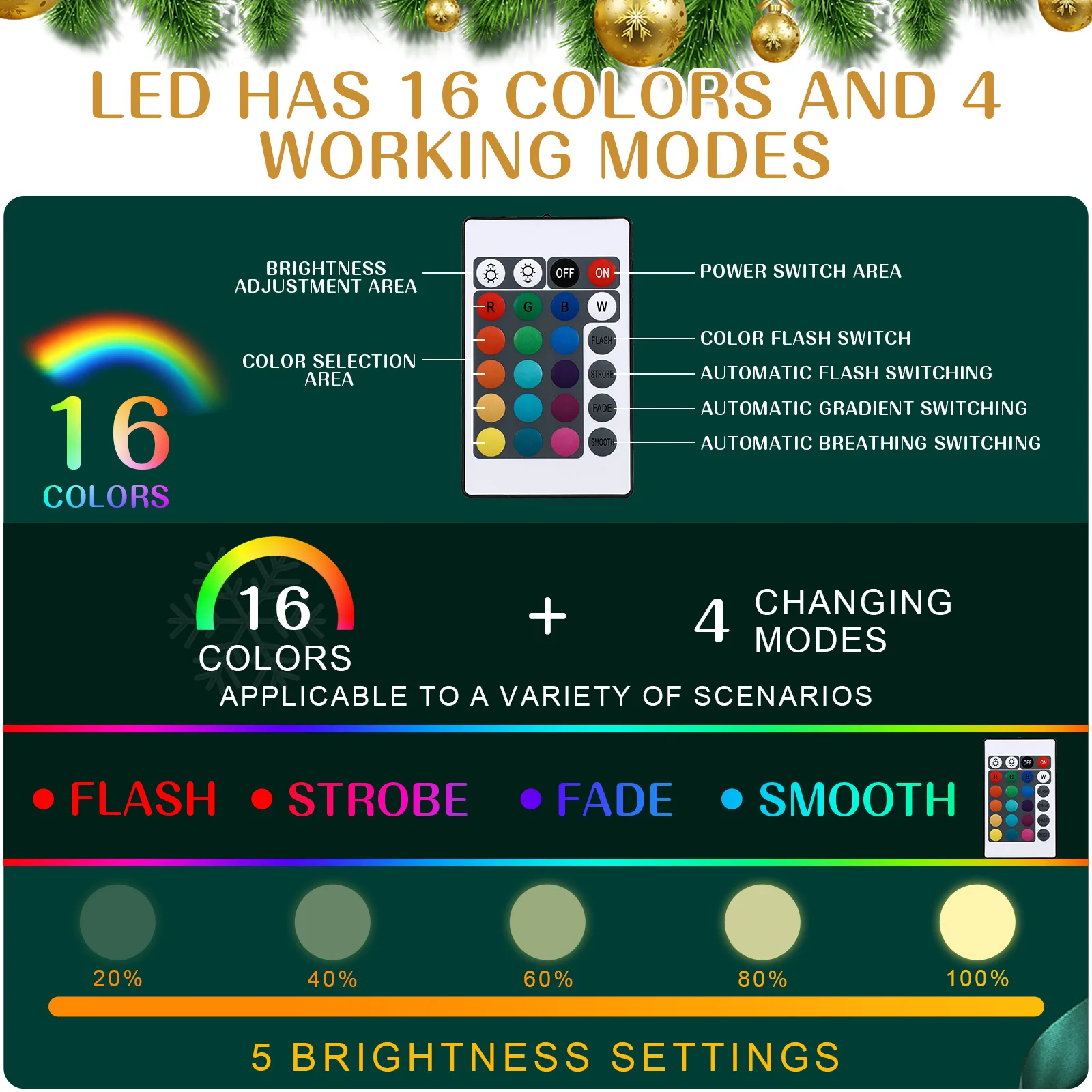 

LED Glowing Ball 16 Colors Inflatable Christmas Ornaments Remote Control Holiday Decorations Lightweight Portable Festive Design