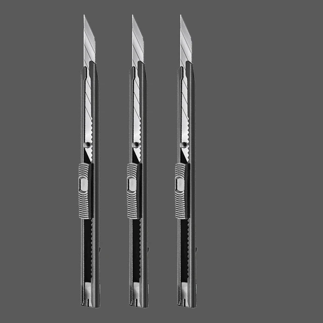 Deli 9 mm schwarzes Allzweckmesser, 30 Grad scharfer Kohlenstoffstahl, abschließbare Sk5-Klingen, automatisch verriegelnde Designmesser für das Heimbüro