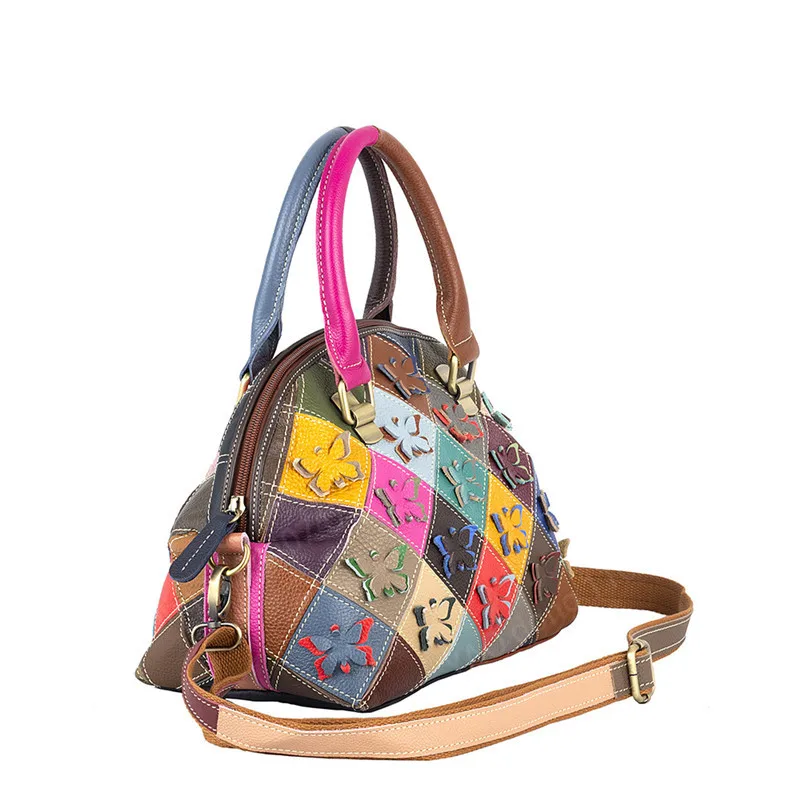 Yao dong novo couro mão colorido concha saco íris flor design casual compras bolsa de ombro único para mulher