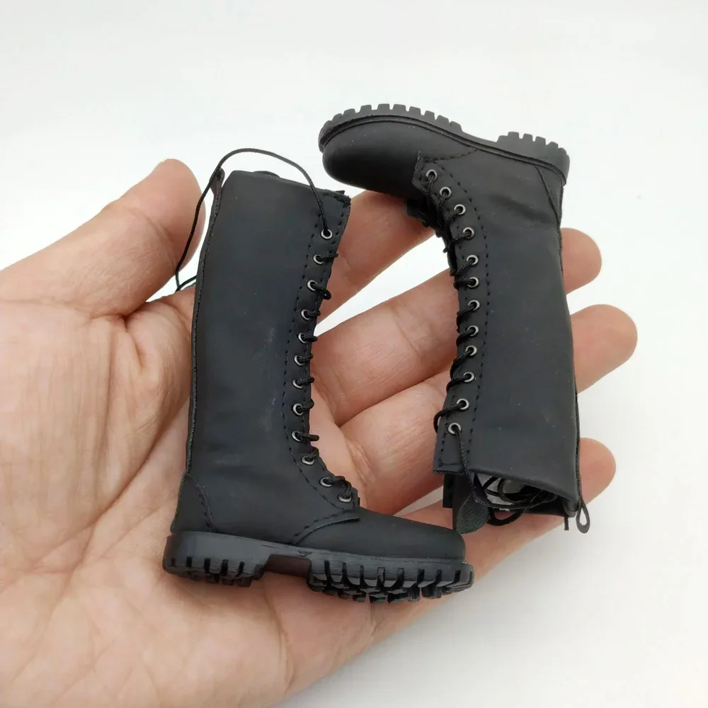 Matte Leather Long Boots Model 1/6 Scale Male Solider Solid Lace-up Shoes for 12in Detachable Feet Action Figures Doll