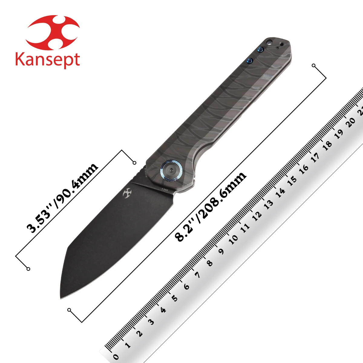 

Карманный складной нож kanseven, бульдозер K1028A6, Blackwash CPM 20CV + Тигровая полоса, огненная титановая ручка, тактический нож для повседневного использования