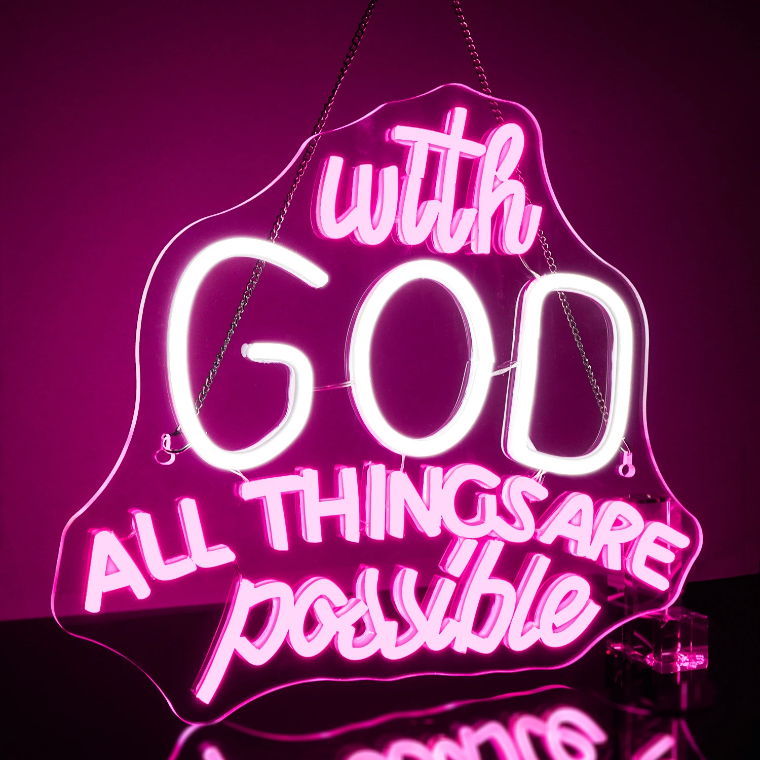 With God All Things Are Possible Neon Sign Cool Art LED Neon Light Wall Decor USB Room Decoration For Home Office Dimmable Neon