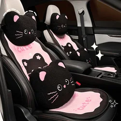 NEW Cute Cartoon Cat Car Seat Covers Universal Winter Warm Plush Car Seat Cushion For Woman Auto Interior Decorate Accessories