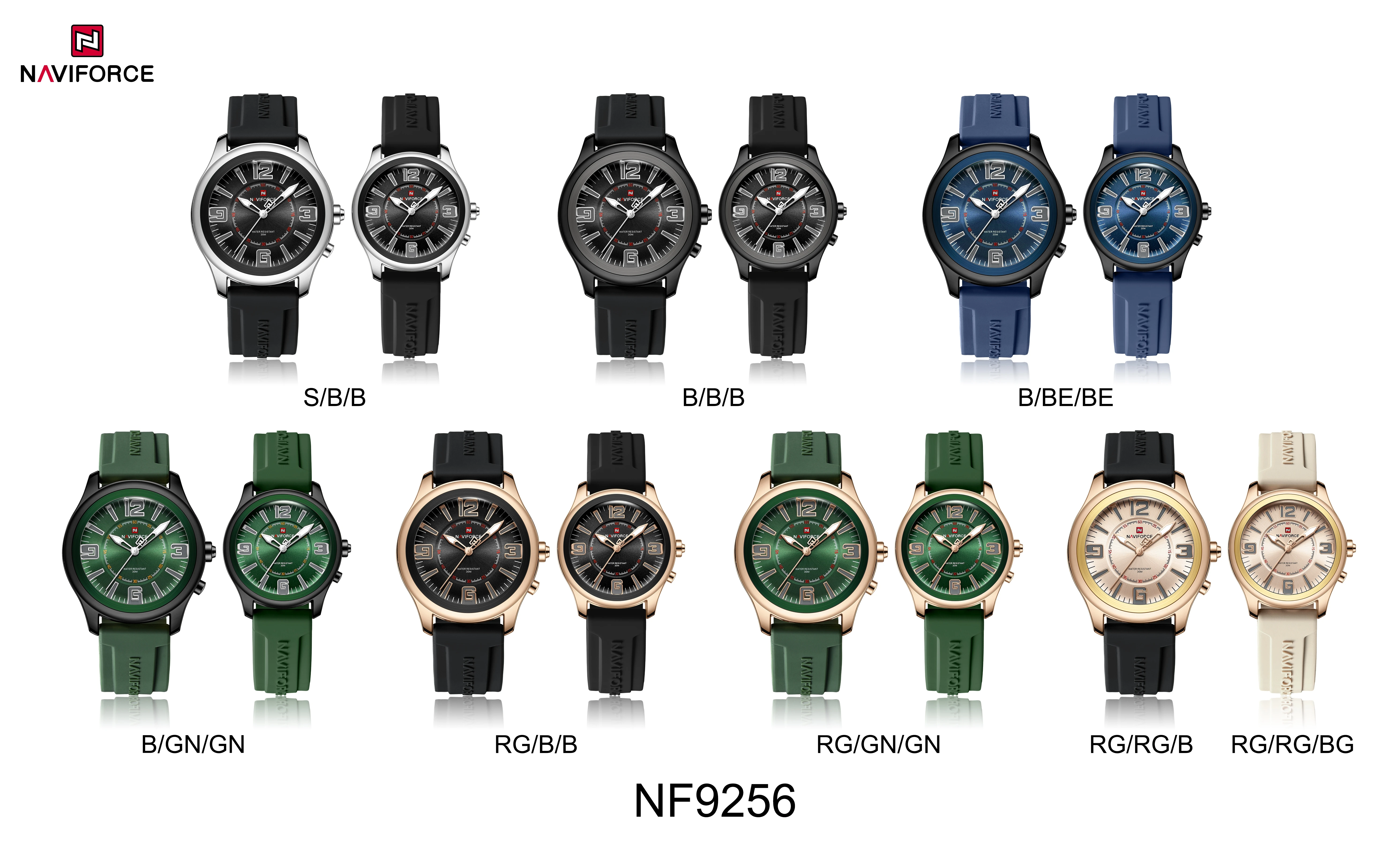 NAVIFORCE NF9256 Couples Quartz Watches Luminous Simple Water-Resistant Silicone Strap Fashion Sports Men Women Watch