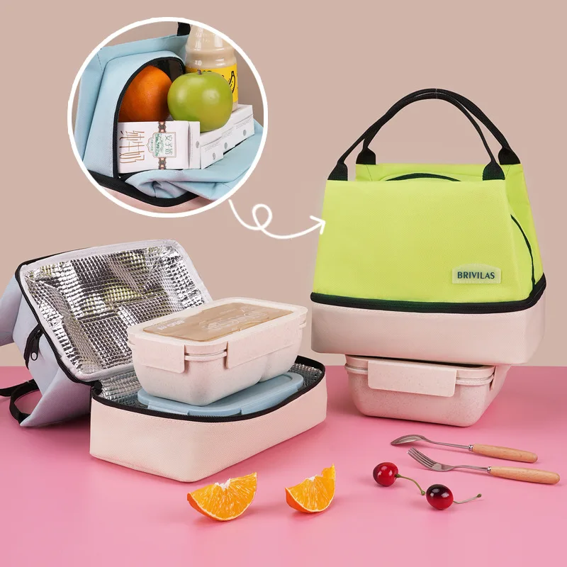 New Oxford Cloth Layered Lunch Bags Fashion Insulated Lunch Box Picnic Office Student Portable Lunch retain freshness Tote Bag