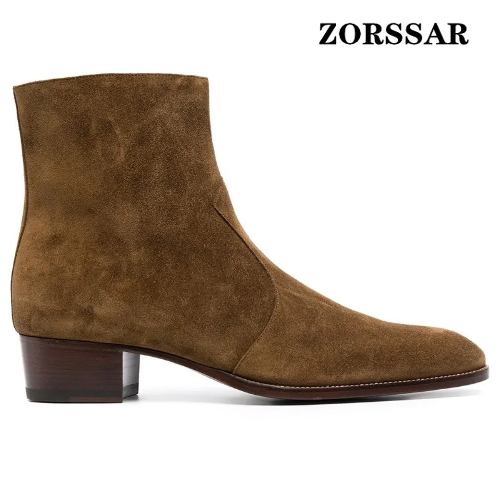 Brand Cow Suede Men Chelsea Boots Designer Italy Dress Boots Men Fashion Casual Business Ankle Boots Dress Man Shoes Large Size